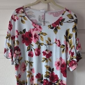 Agnes & Dora Pink Floral Ruffle Sleeve Top